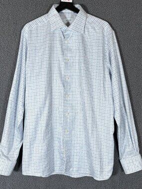 Eton Contemporary Fit King Twill Geometric Plaid Dress Shirt - Men's Size 43/17